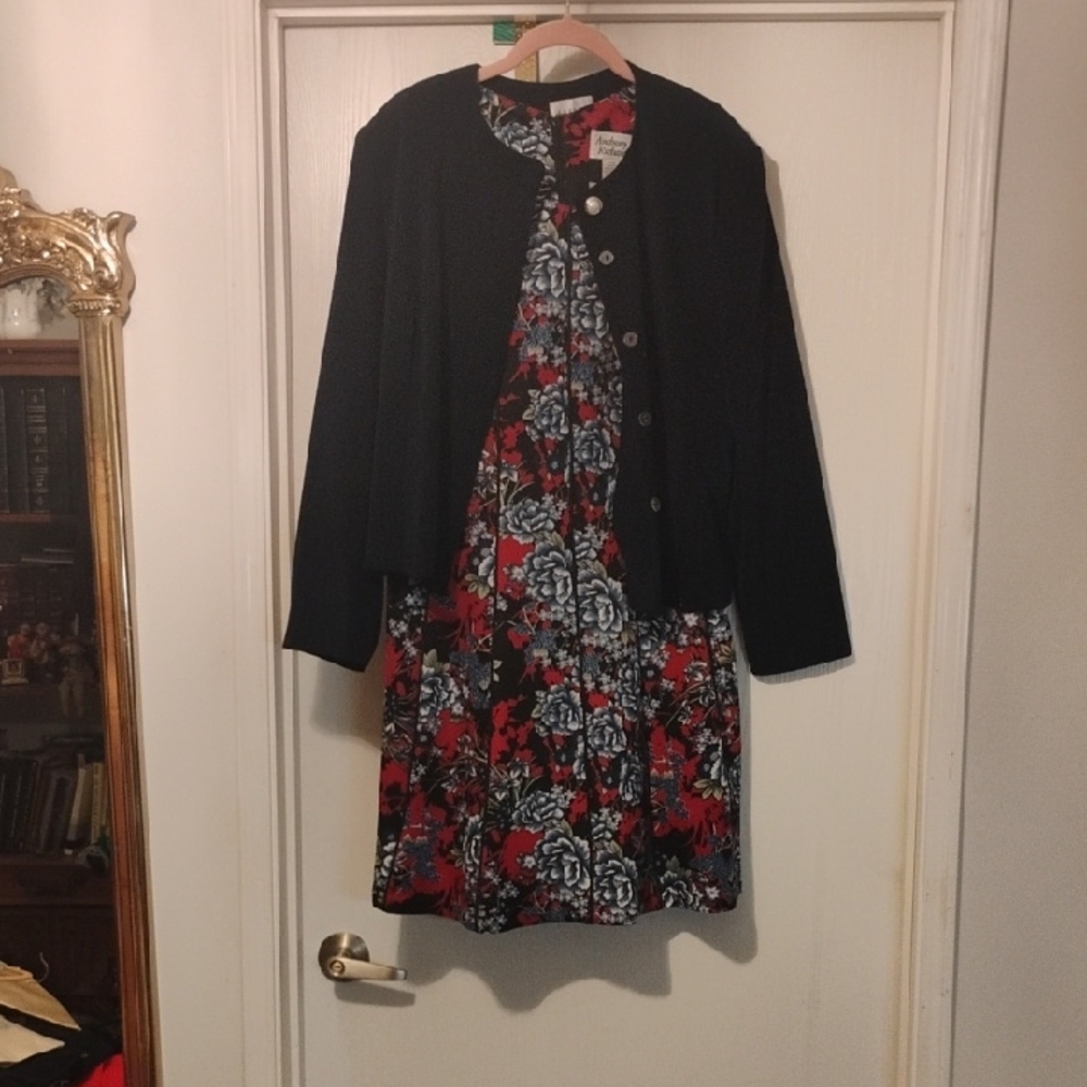 Floral Dress with Black Cardigan